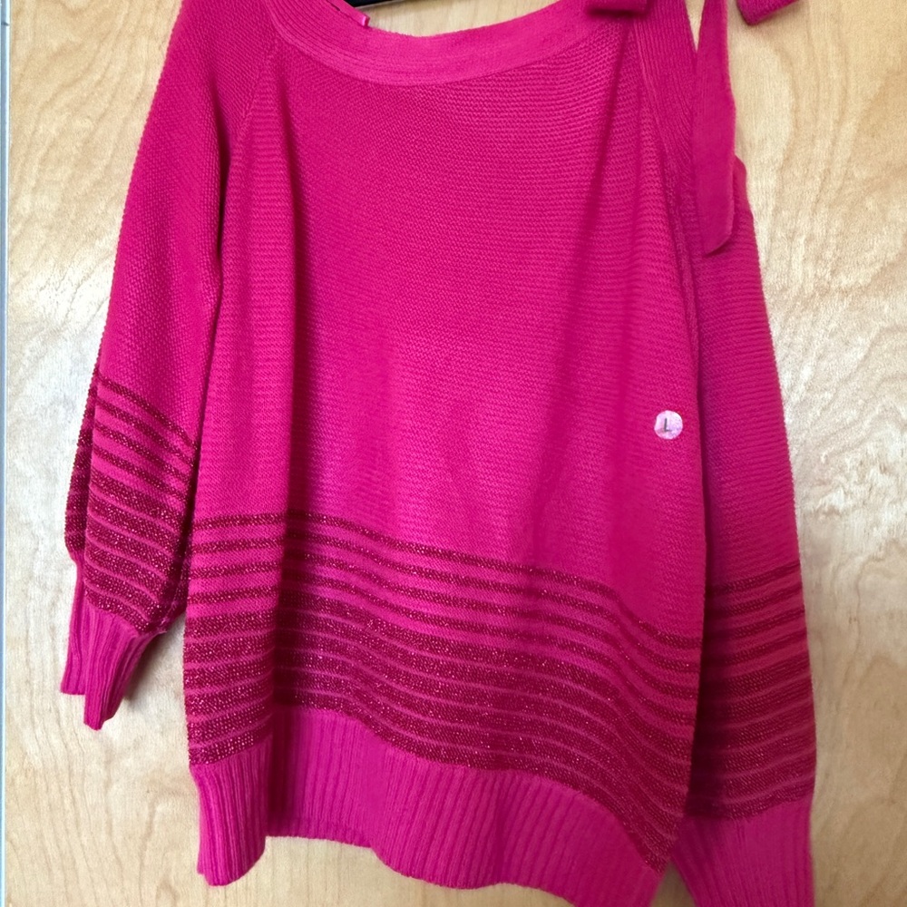 NWT Women's Pink drop shoulder Sweater with Bow
